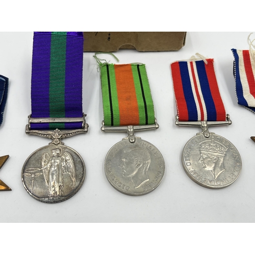 2292 - Five WWII medals, General Service with Palestine 1945-48 clasp presented to 3321125 PTE. S. Schofiel... 