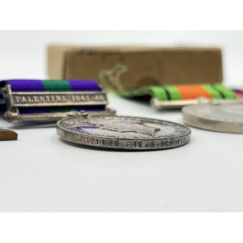 2292 - Five WWII medals, General Service with Palestine 1945-48 clasp presented to 3321125 PTE. S. Schofiel... 