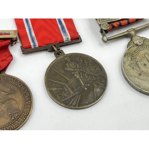 2293 - Five military medals to include India General Service, Serbia medal for bravery, Spanish Civil War V... 