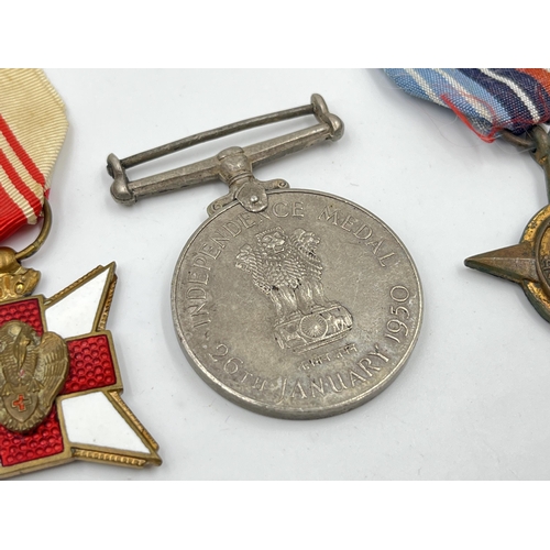 2295 - Five military and police medals to include Africa Service medal, India Police Independence, Belgian ... 