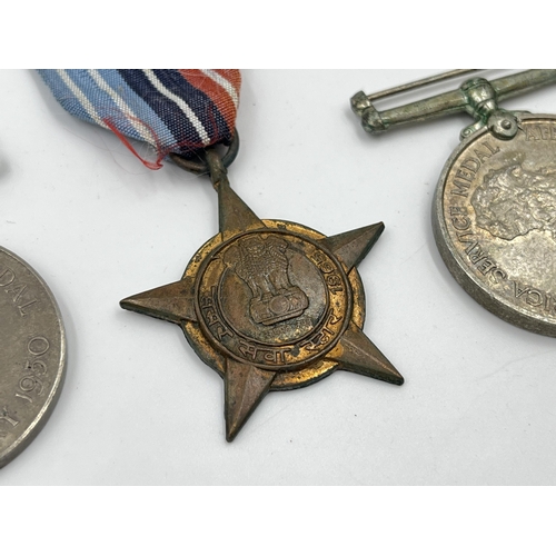 2295 - Five military and police medals to include Africa Service medal, India Police Independence, Belgian ... 