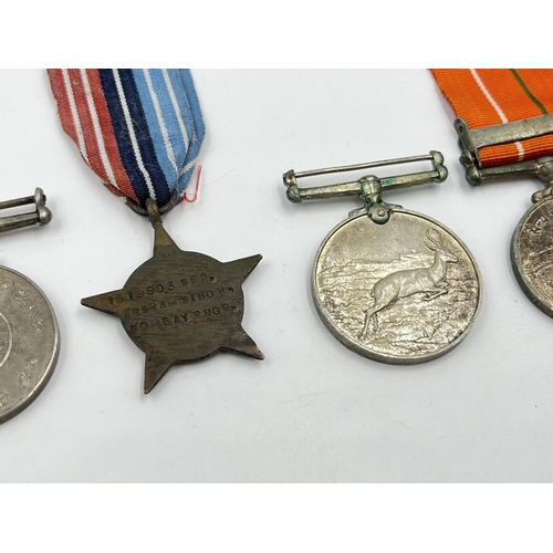 2295 - Five military and police medals to include Africa Service medal, India Police Independence, Belgian ... 