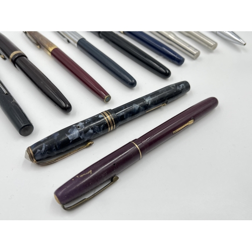 2335 - Ten writing instruments to include Conway Stewart fountain pen with 14ct gold nib, Parker fountain p... 