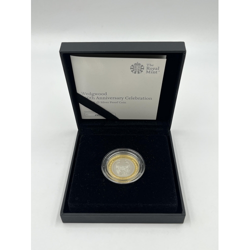 2344 - A boxed Royal Mint Wedgwood 260th Anniversary Celebration 2019 UK £2 silver proof coin with certific... 