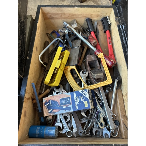 922 - A collection of tools to include spanners, pipe wrenches, boxed Eclipse drill sharpener etc.