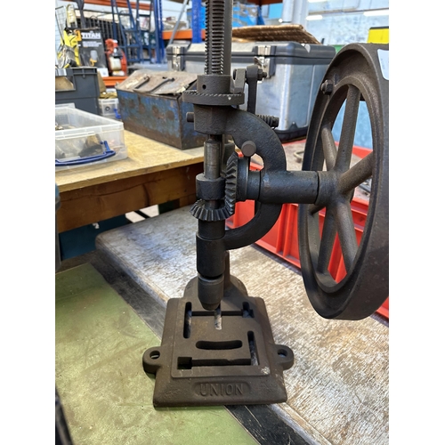 926 - A Union cast iron hand powered pillar drill