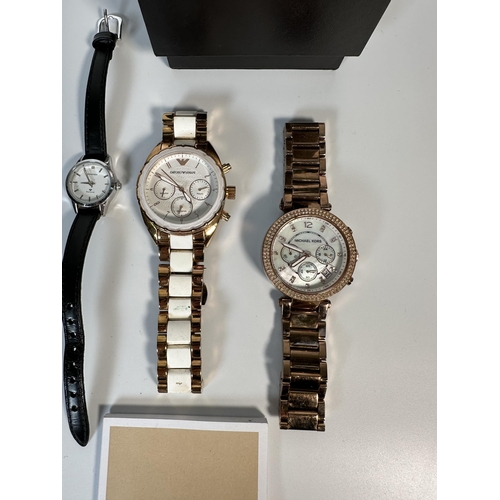 2172 - Five quartz fashion wristwatches to include Superdry, boxed Michael Kors, Emporio Armani etc.