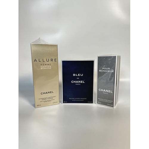 2324 - Three boxed Chanel beauty products, one Pour Monsieur 75ml aftershave moisturizer, one Allure 100ml ... 