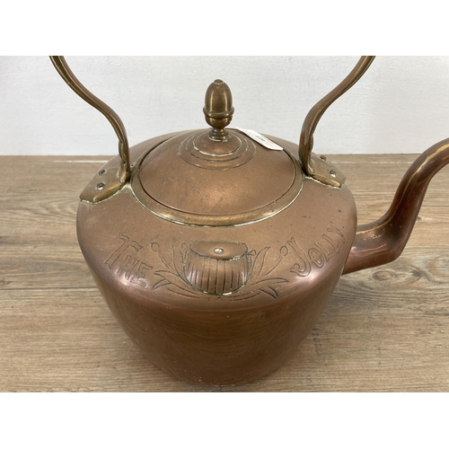 464 - A 19th century William Soutter & Sons copper kettle with hand engraved 