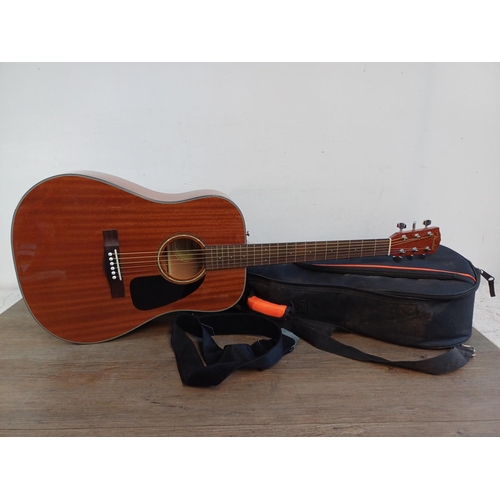 826 - An Ashton gig-bag containing Fender CD-60 All-Mahogany DS steel-strung dreadnought acoustic guitar, ... 