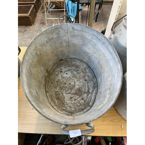 974 - A vintage galvanised wash tub - approx. 32cm high x 68cm long x 54cm deep