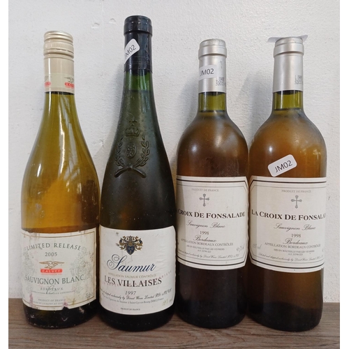 802 - Four bottles of French white wine, two 1998 La Croix De Fonsalade Sauvignon Blanc, one 2005 Calvet S... 