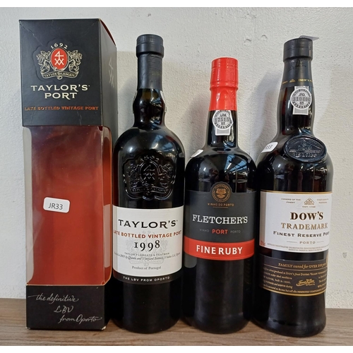 806 - Three bottles of Port, one boxed 1998 Taylor's LBV, one Dow's Trademark Finest Reserve and one Fletc... 