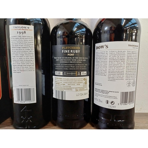 806 - Three bottles of Port, one boxed 1998 Taylor's LBV, one Dow's Trademark Finest Reserve and one Fletc... 