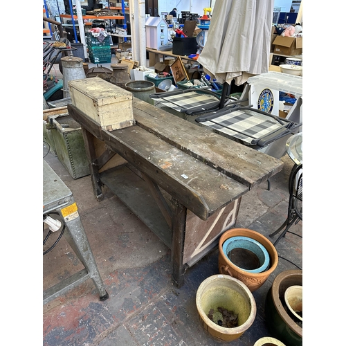 1181 - Two pine items, one early 20th century storage box and one two tier workbench