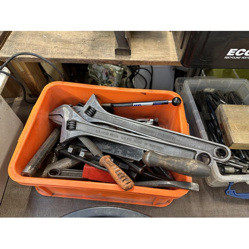 1170 - Two boxes containing a large collection of tools to include two Bahco heavy duty spanners, Gedore sp... 