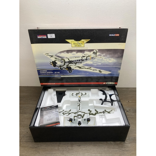 334 - A boxed Corgi The Aviation Archive limited edition Junkers Ju52/3m - RJ+NP 1:72 scale die-cast model... 