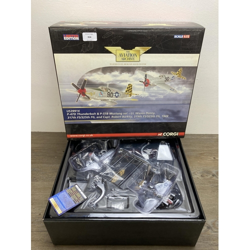 354 - A boxed Corgi The Aviation Archive limited edition P-47D Thunderbolt & P-51B Mustang 1:72 scale die-... 