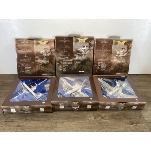 454 - Three boxed Corgi The Aviation Archive Classic Propliners  limited edition 1:144 scale die-cast mode... 