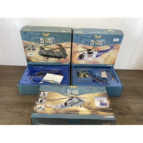 468 - Three boxed Corgi The Aviation Archive Military Air Power 1:72 scale die-cast model helicopters, AA3... 