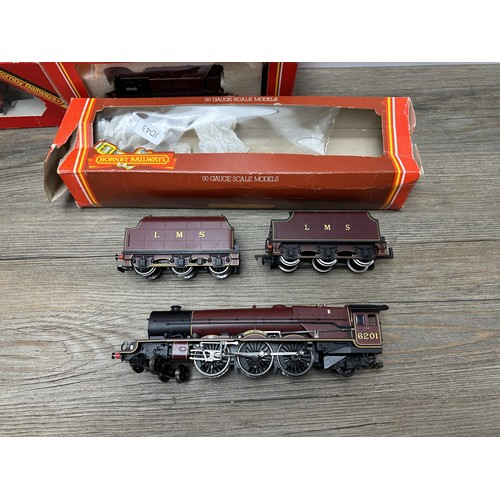 607 - Six Hornby model locomotives and tenders to include 6517, Princess Elizabeth 6201 and Lion Works Col... 