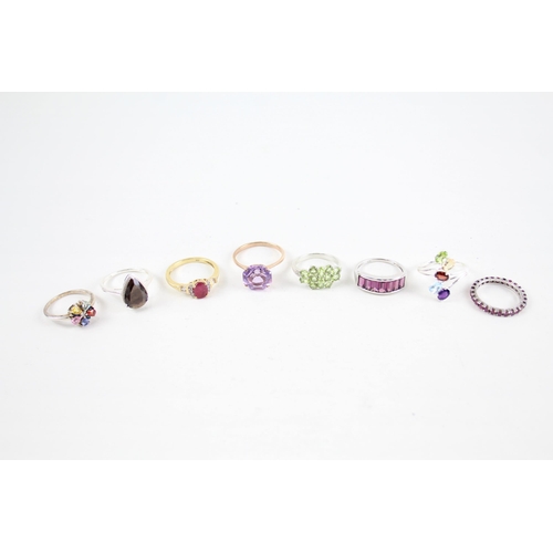 2046 - Eight silver gemstone set rings to include ruby, peridot etc. - approx. gross weight 24g