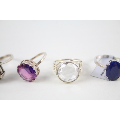 2058 - Six silver gemstone set cocktail rings - approx. gross weight 27g