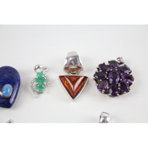 2062 - Ten silver gemstone set pendants - approx. gross weight 39g