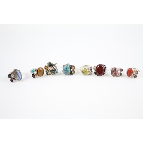 2075 - Eight silver gemstone set rings - approx. gross weight 47g