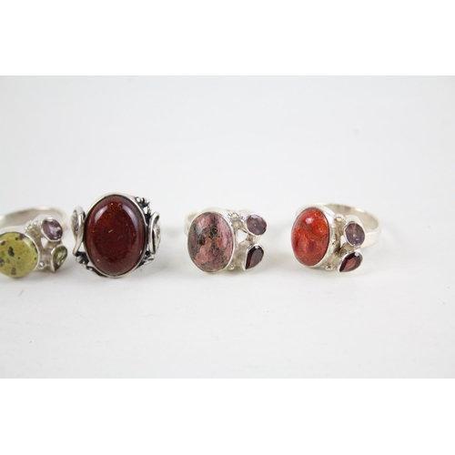 2075 - Eight silver gemstone set rings - approx. gross weight 47g