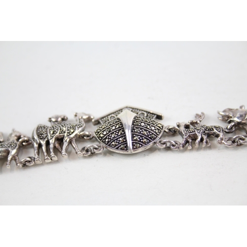 2076 - A silver marcasite set Noah's Ark bracelet - approx. gross weight 27g