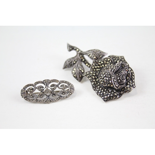 2084 - Six silver marcasite brooches - approx. gross weight 53g