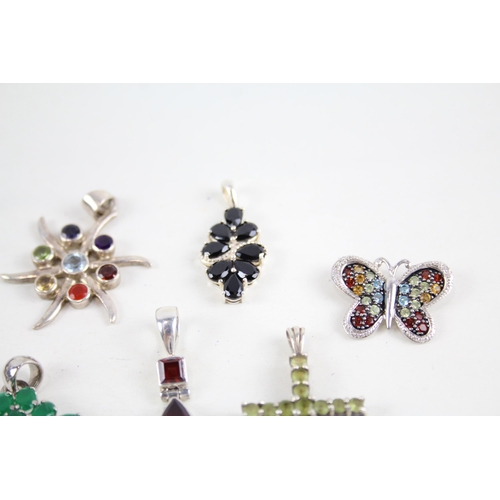 2088 - Ten silver gemstone set pendants to include ruby, emerald etc. - approx. gross weight 44g