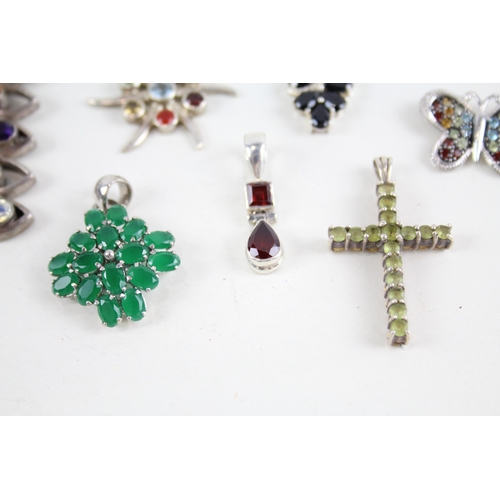 2088 - Ten silver gemstone set pendants to include ruby, emerald etc. - approx. gross weight 44g