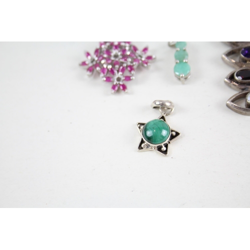 2088 - Ten silver gemstone set pendants to include ruby, emerald etc. - approx. gross weight 44g