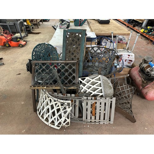 1190 - A collection of cast metal garden furniture and parts