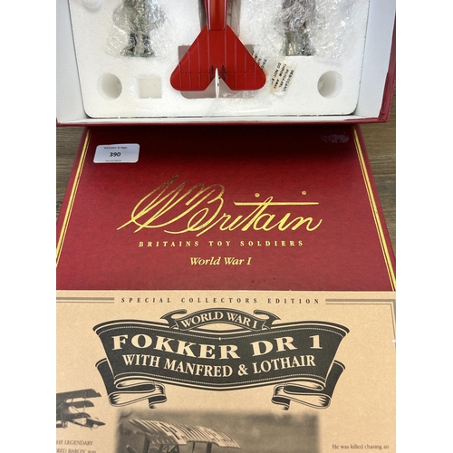 390 - A boxed Britains 00158 Fokker Dr1 with Manfred & Lothair metal figure set