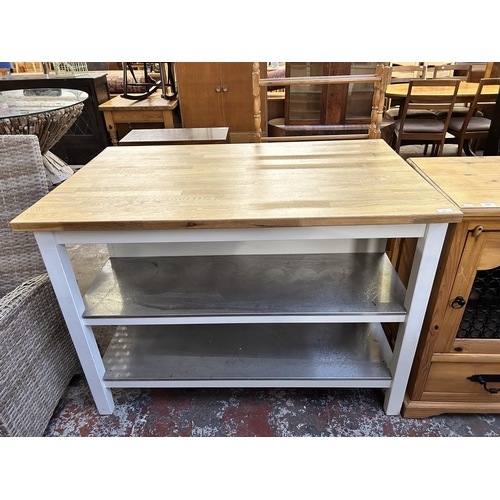 129 - An IKEA Stenstorp solid oak and white painted kitchen island - approx. 91cm high x 126cm wide x 80cm... 