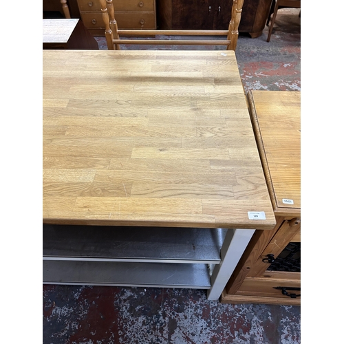 129 - An IKEA Stenstorp solid oak and white painted kitchen island - approx. 91cm high x 126cm wide x 80cm... 