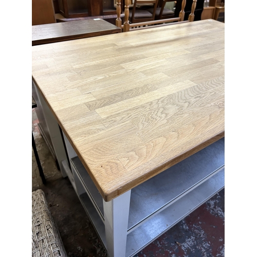 129 - An IKEA Stenstorp solid oak and white painted kitchen island - approx. 91cm high x 126cm wide x 80cm... 