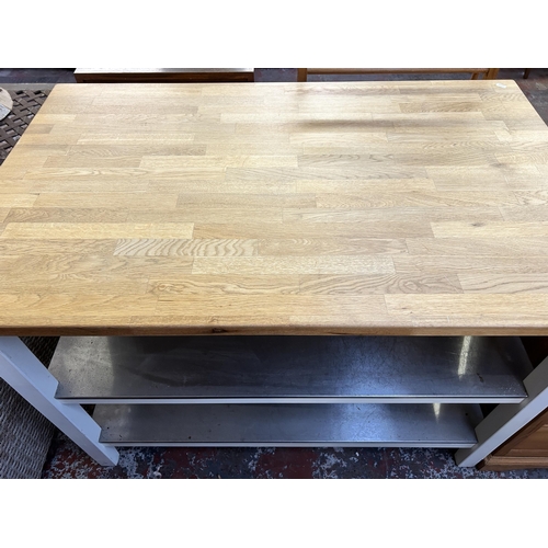 129 - An IKEA Stenstorp solid oak and white painted kitchen island - approx. 91cm high x 126cm wide x 80cm... 