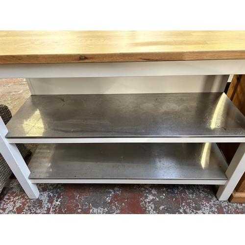 129 - An IKEA Stenstorp solid oak and white painted kitchen island - approx. 91cm high x 126cm wide x 80cm... 