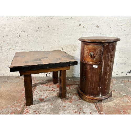 141 - Two pieces of modern furniture, one Indian sheesham wood cabinet and one pine side table