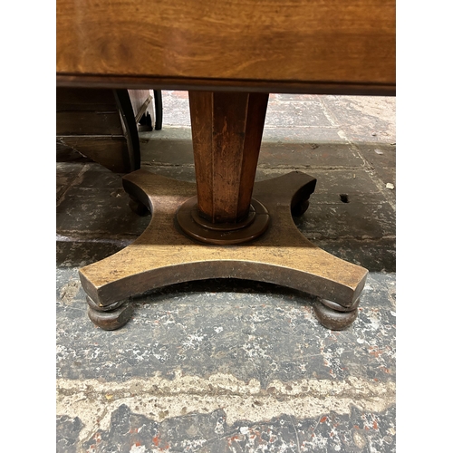 45 - A William IV mahogany drop leaf pedestal tea table - approx. 73cm high x 101cm wide x 106cm deep