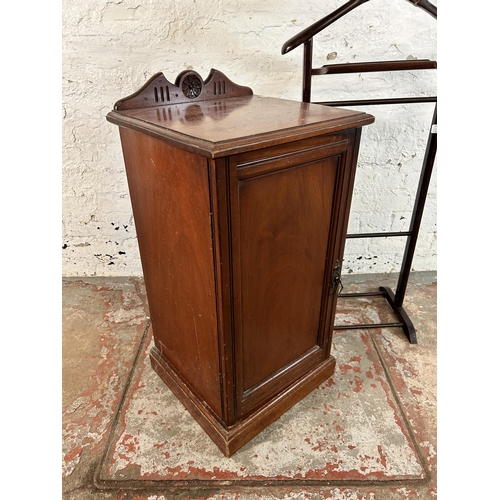 53 - Two pieces of furniture, one late Victorian carved mahogany bedside cabinet and one mid 20th century... 