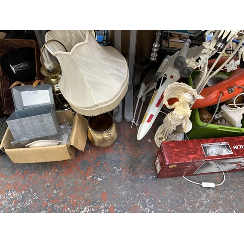 1221 - A large collection of house clearance items to include West German storage jar, Tiffany style table ... 