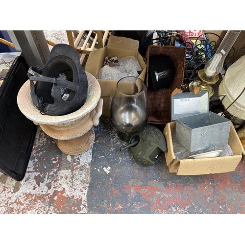 1221 - A large collection of house clearance items to include West German storage jar, Tiffany style table ... 