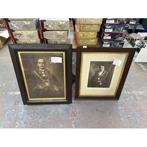 1227 - Two framed portraits of the Mayor and Mayoress of Crewe 1928-1929 and 1943-1944