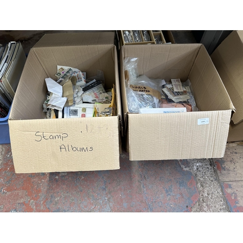 1249 - Two boxes containing loose worldwide stamps and first day covers