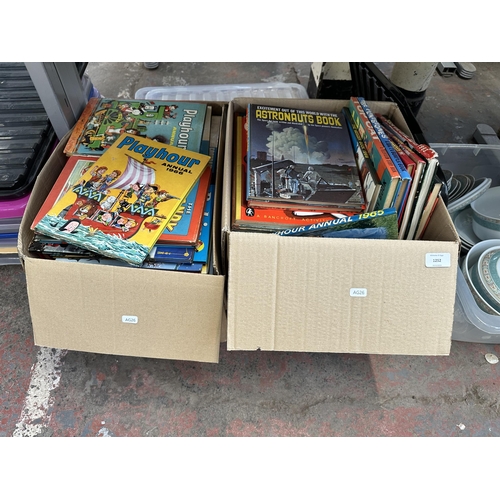 1252 - Two boxes containing a large collection of vintage annuals and magazines